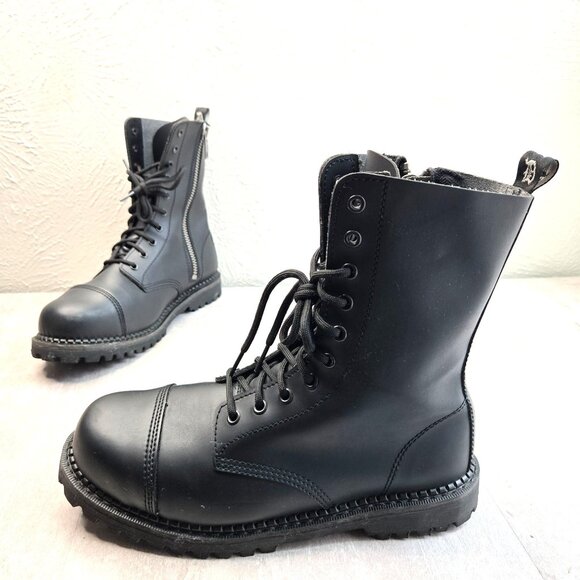 Demonia Goth Steel Toe Combat Boots Mens 11 Black Grunge Hiker Lace Up Lug Shoes
